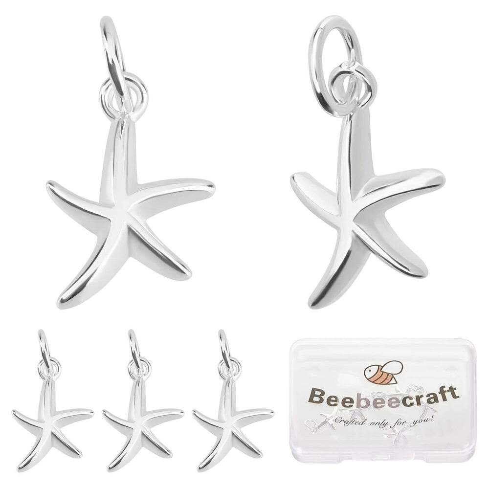 8026 5Pcs Starfish Charms 925 Sterling Silver Beach Sea Stars Charm
